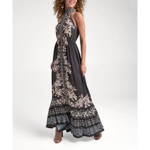 Sz 8 Womens Venus | Black & Pink Floral Sleeveless Maxi Dress - Women